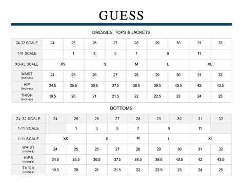 guess size chart for women.